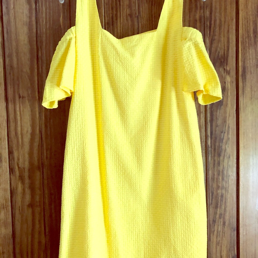 J crew yellow cotton off shoulder dress. Med